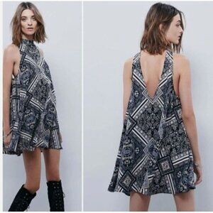 Intimately Free People S Beaux Paisley Mini Slip Baby Doll Swing Dress Blue NWOT